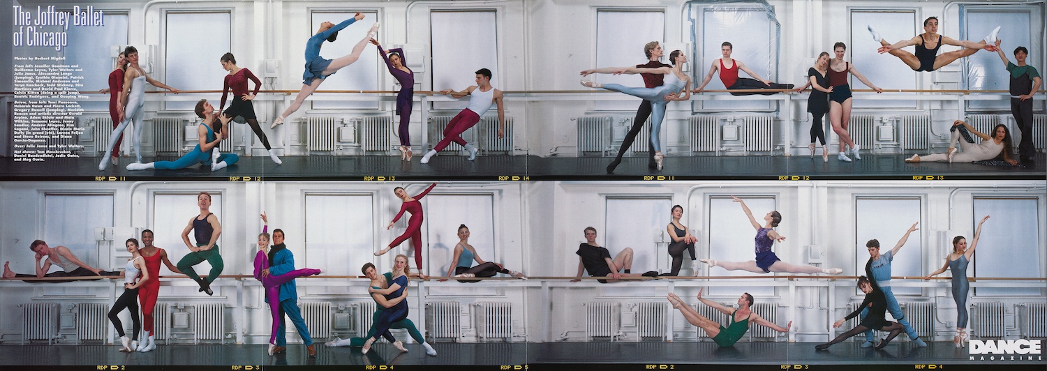 spread from Dance Magazine of pairs of dancers on two levels