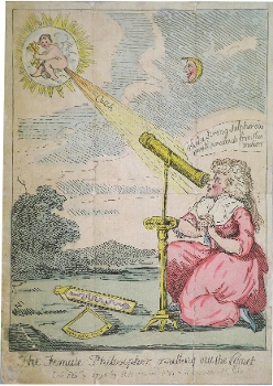1790 cartoon of woman astronomer getting farted on by a comet