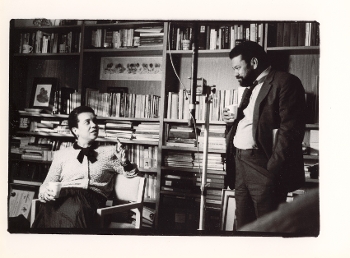 Henry Hampton and Marian Wright Edelman during the filming of her interview for Eyes on the Prize II