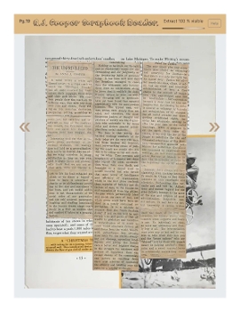 scrapbook with taped in yellowing newsprint article